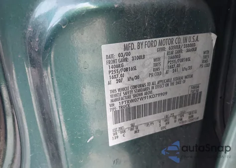 2001 Ford F-150 Harley-Davidson Edition/King Ranch Edition/Lariat/Xlt z USA, uszkodzony, nr VIN 1FTRW07W91KD79909